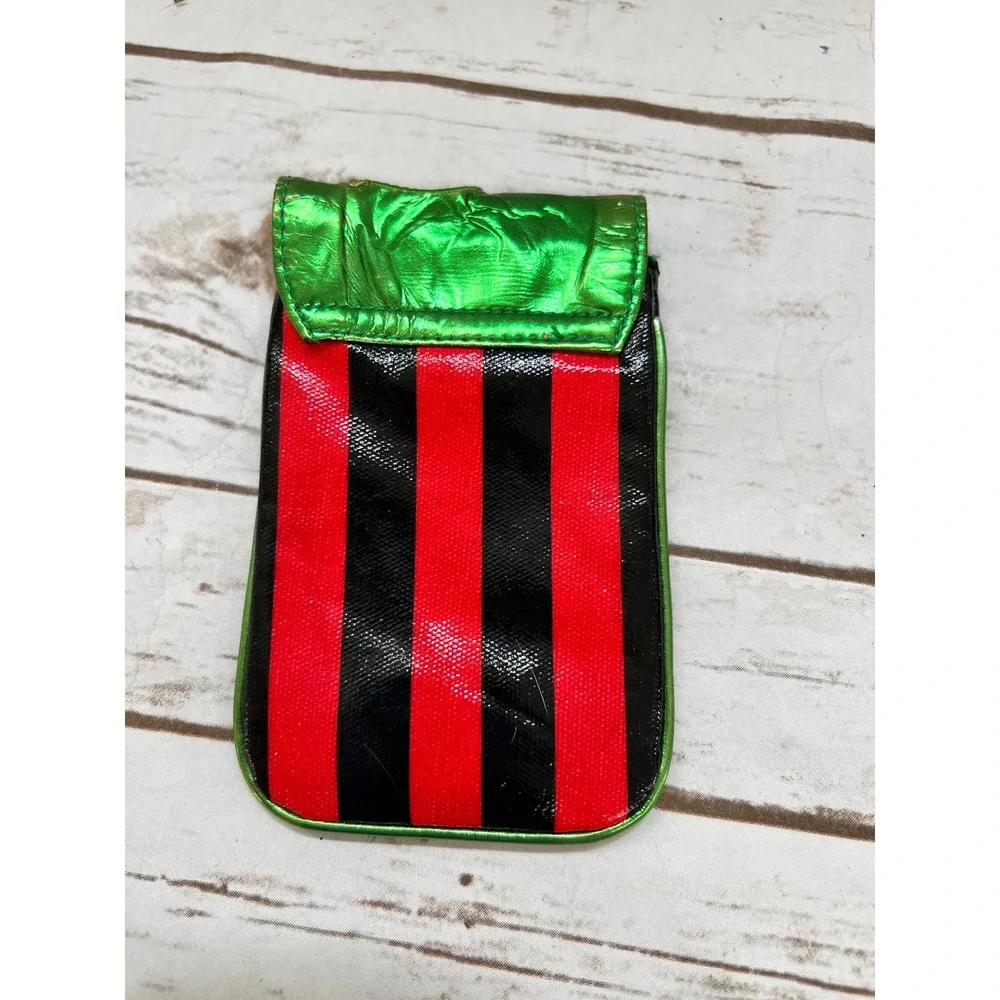 Betseyville Tech Pouch Red Black Striped Metallic Green Heart Y2K OS